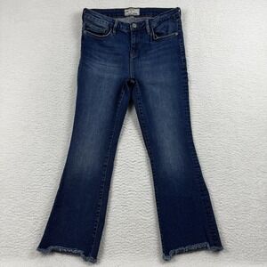 Free People Jeans Women's 30 Blue Straight‎ Dark Wash Stretch Frayed Denim